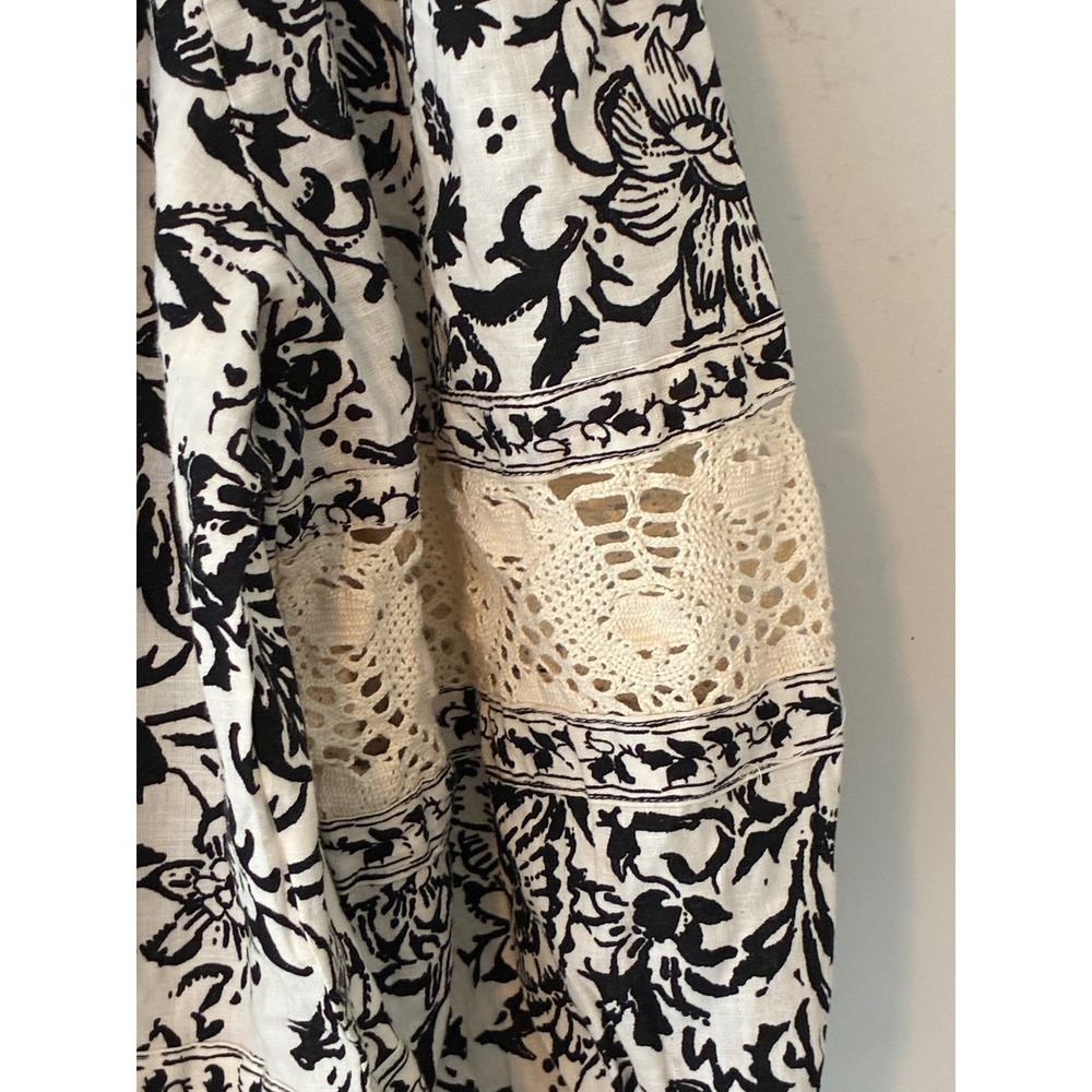 Christian Siriano New York Floral Toile Crochet Lace Peasant Blouse Blck White L - Picture 3 of 8